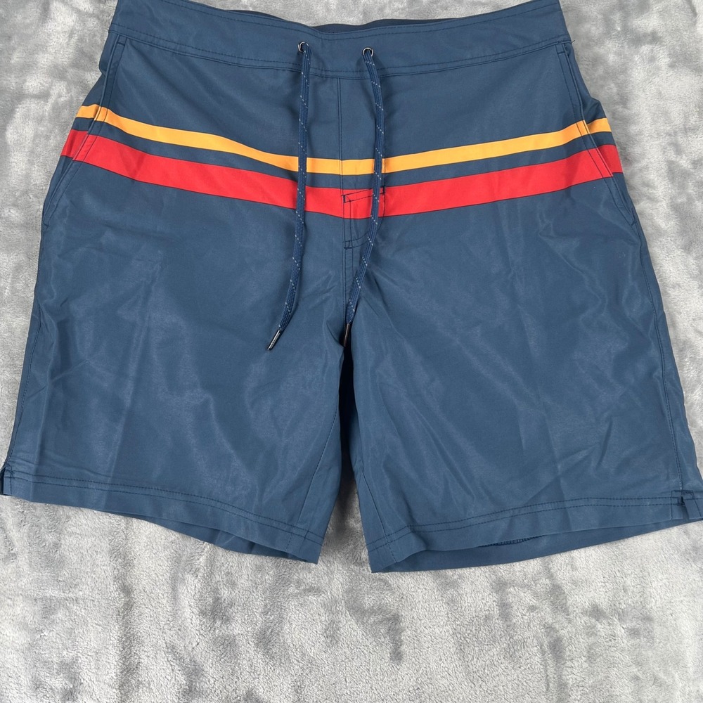 Fair Harbor Mens Blue Striped Board Shorts Swim Trunks Size L 7 Inch Inseam
